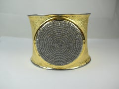 Classy Natural diamonds Disc Gold plated silver handcuff bracelet