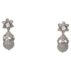 Classy Natural Natural uncut rose cut diamonds sterling silver ball drop earrings