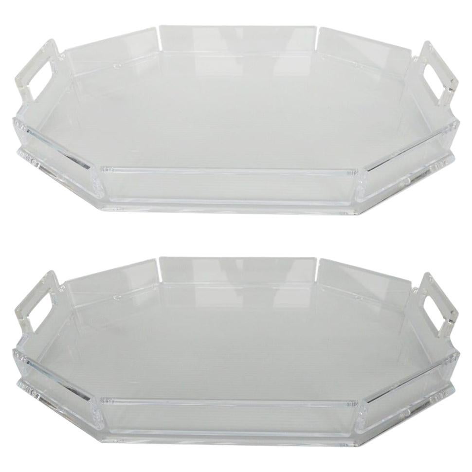 Classy Pair of Clear Lucite Trays For Sale