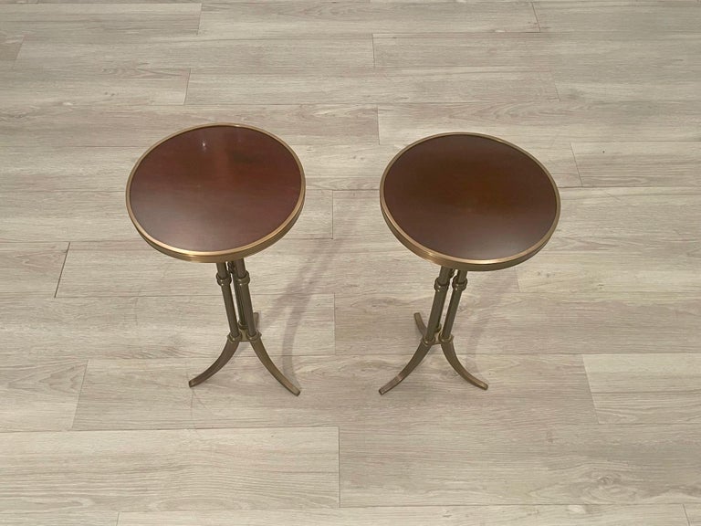 Classy Pair of Small Round Mahogany and Brass Round Gueridon Side