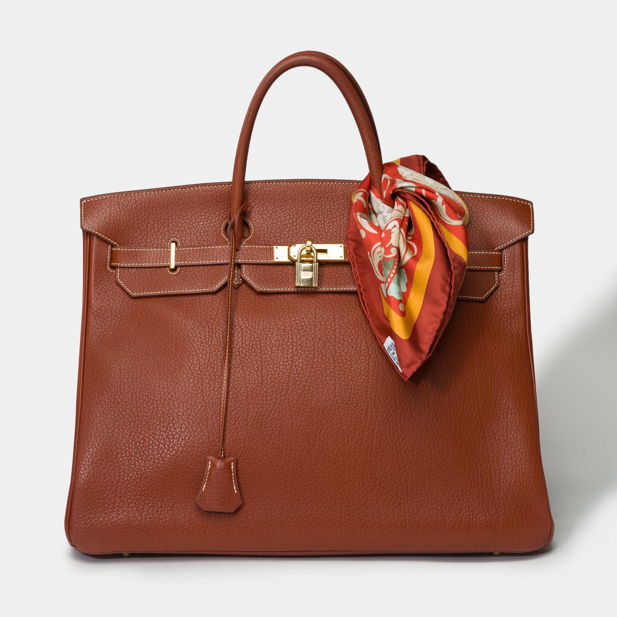 Magnifique sac à main Hermès Birkin 40 en cuir Brick Fjord, métal doré, double anse en cuir brique pour un portage à la main.

Fermeture à rabat
Doublure intérieure en cuir brique, une poche zippée, une poche plaquée
Signature : 