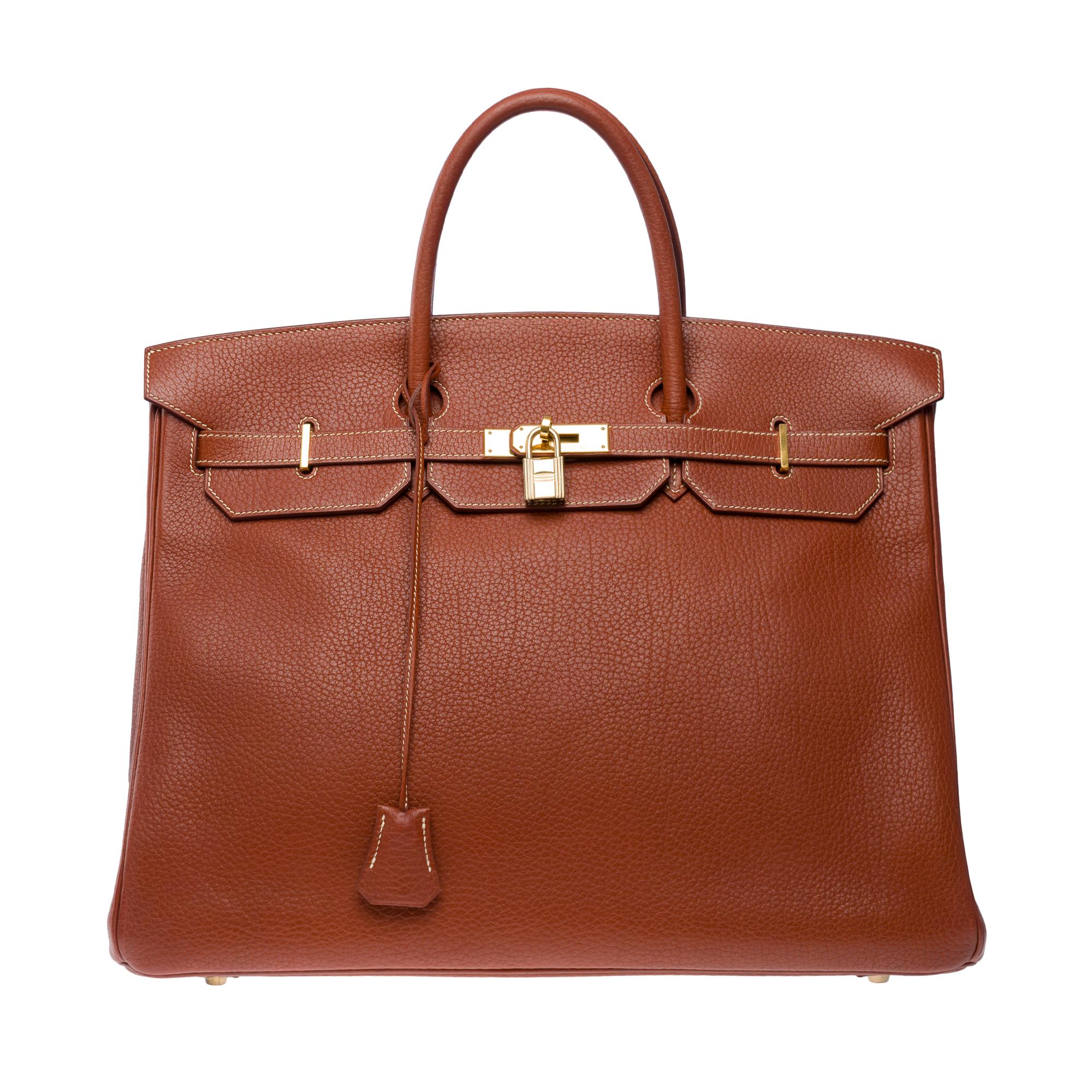 Classy & Rare Hermes Birkin 40 handbag in Brick Fjord leather, GHW In Good Condition In Paris, IDF