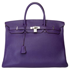 Sac à main Classy & Rare Hermes Birkin 40 en cuir Iris Purple Togo, SHW