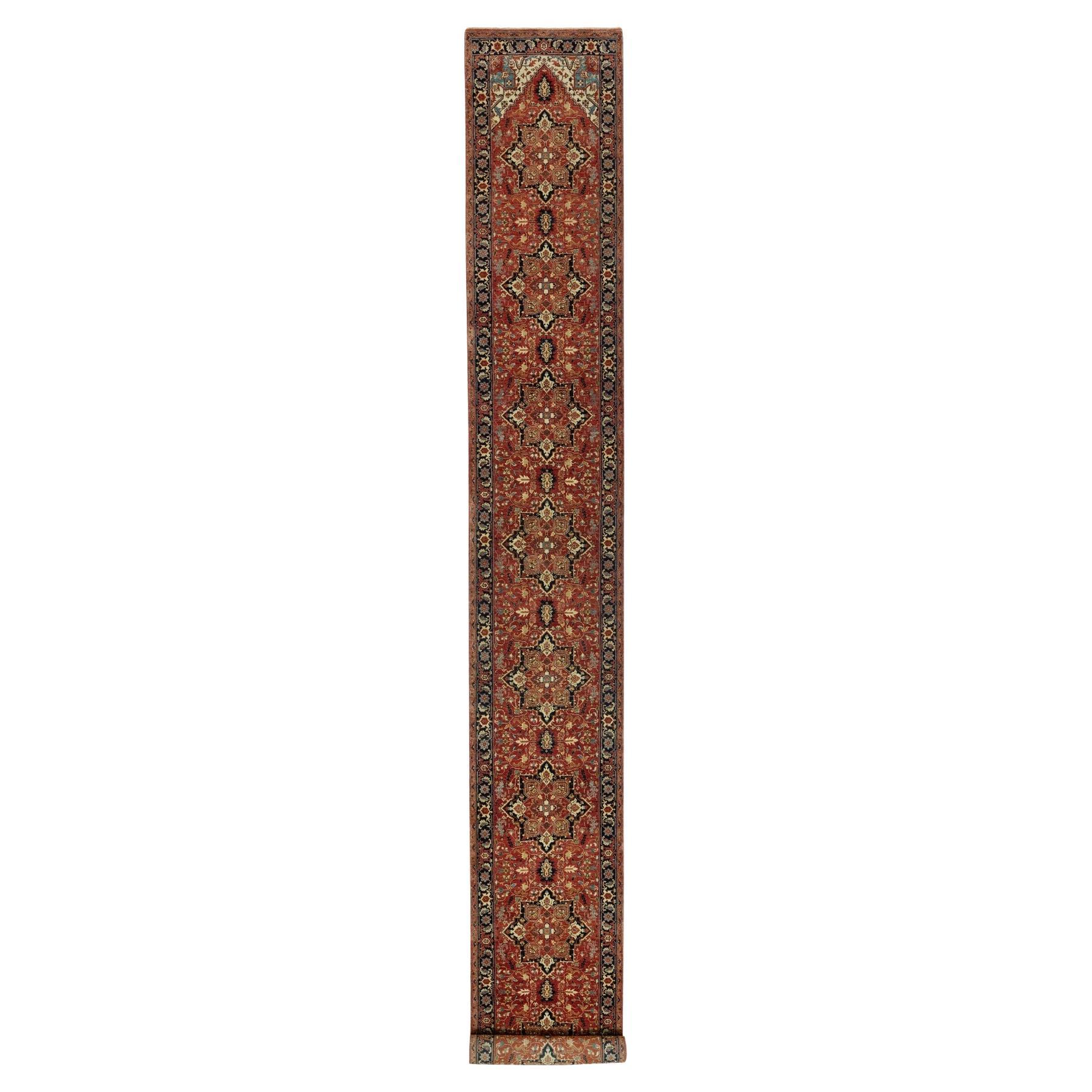 Classy Red Wool Heriz Re-Creation Hand Knotted Runner Oriental Rug 2'6" x 20'1" (tapis oriental)