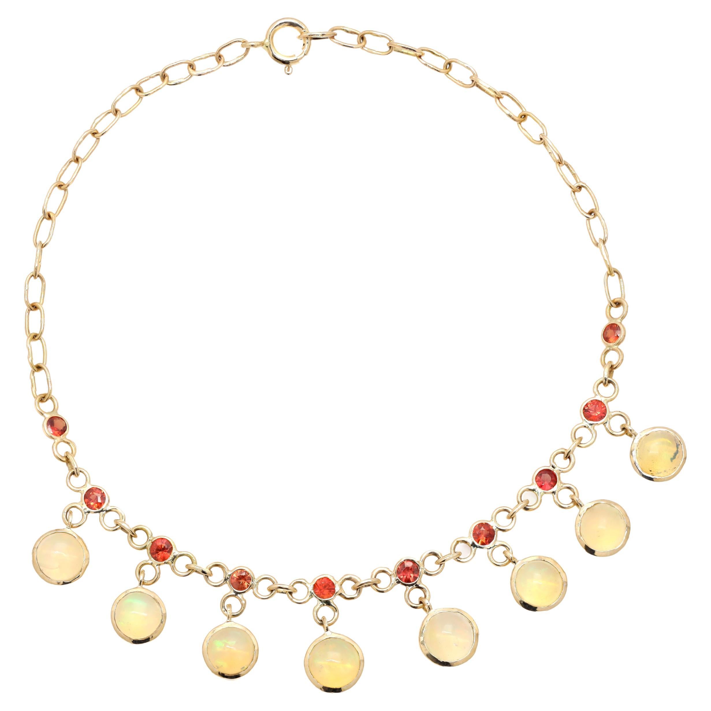 Dangling Opal Orange Sapphire Chain Bracelet in 18k Solid Yellow Gold