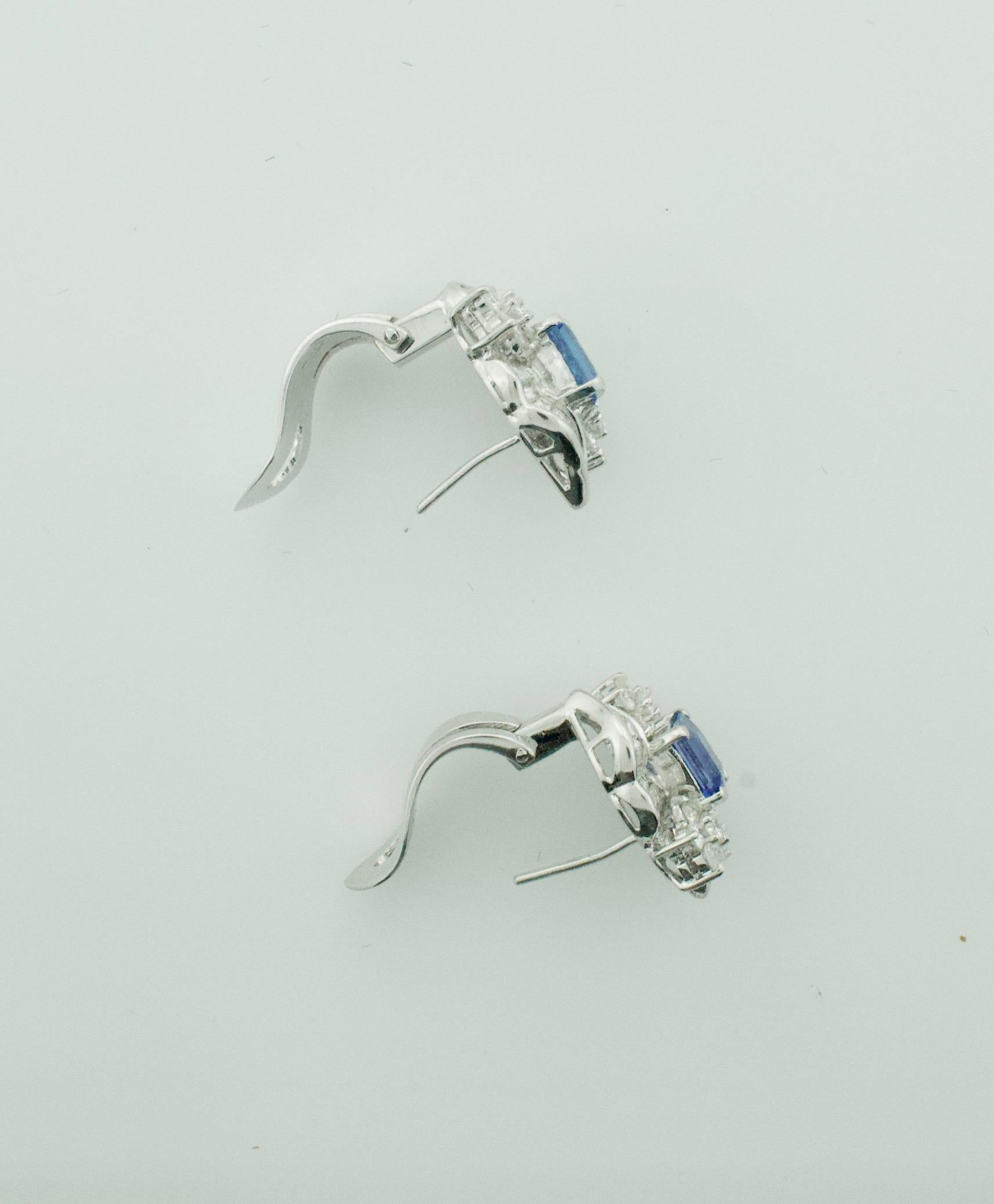 Emerald Cut Classy Tanzanite and Diamond Earrings in 18k White Gold For Sale