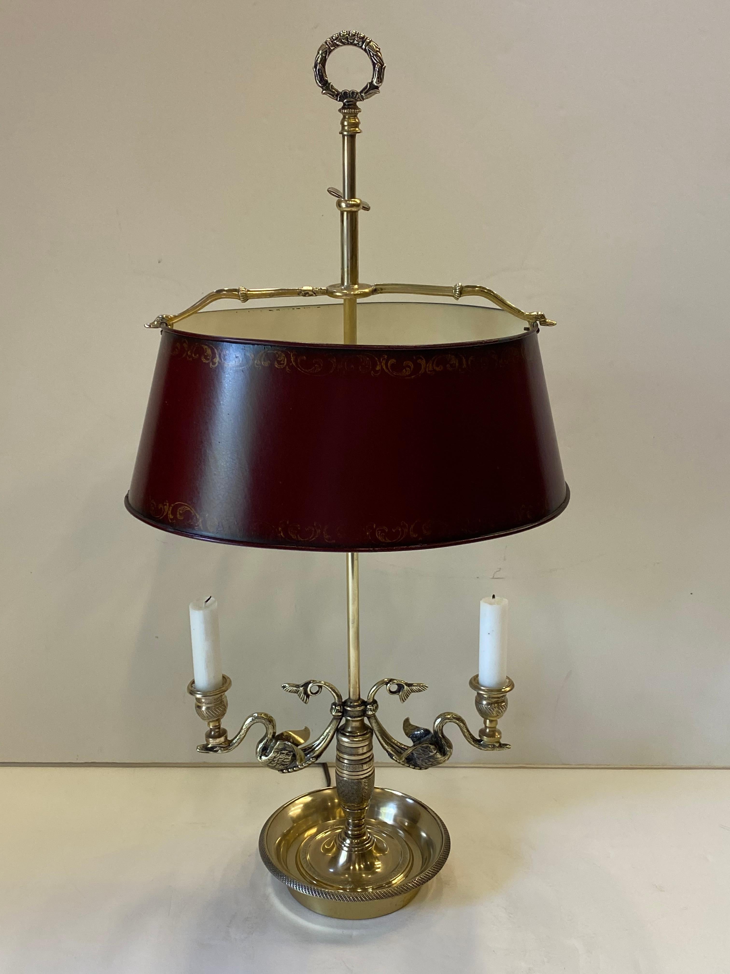 Classy Vintage French Cast Brass Bouillette Lamp with Swans 1