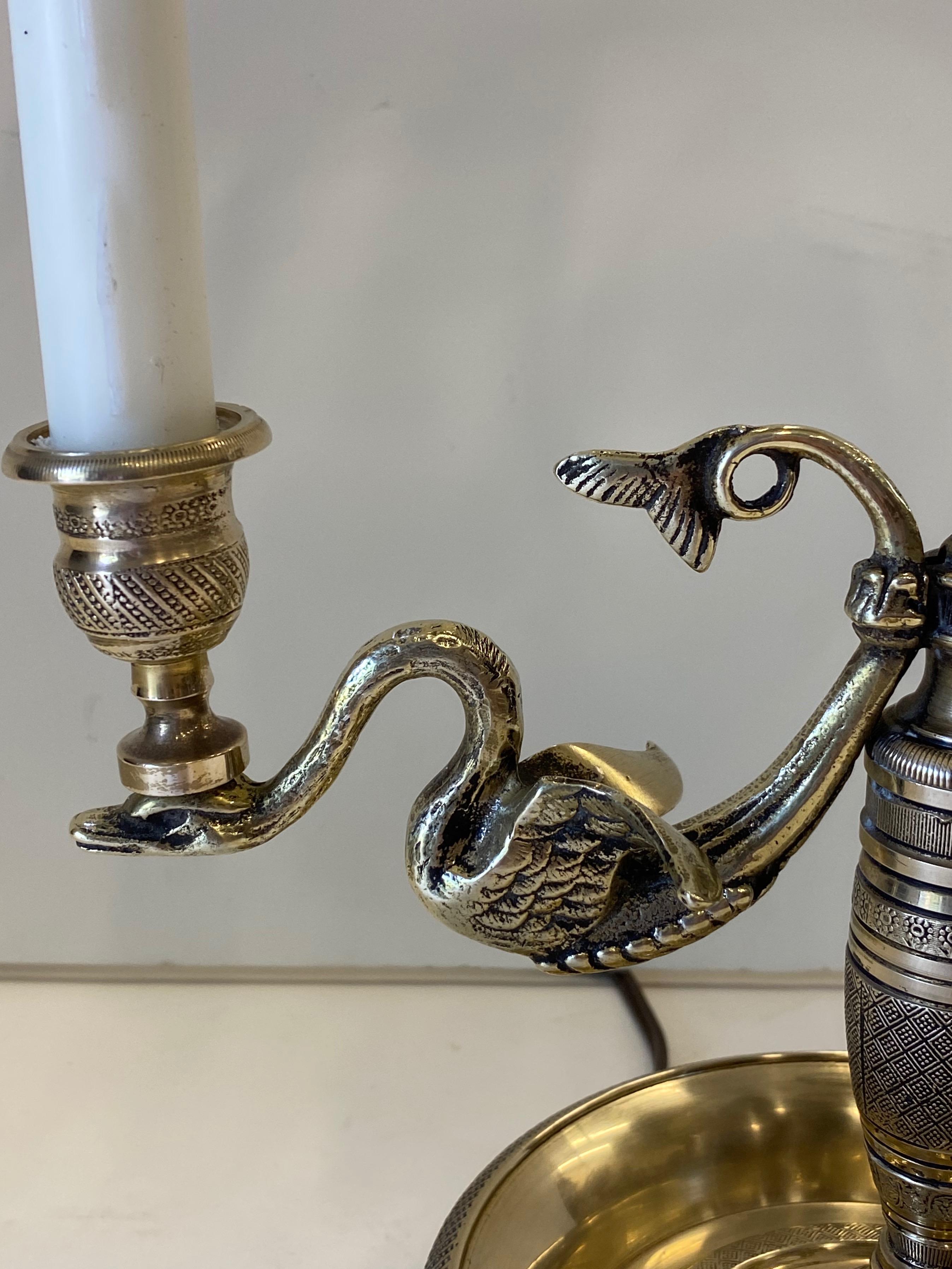 Classy Vintage French Cast Brass Bouillette Lamp with Swans 2
