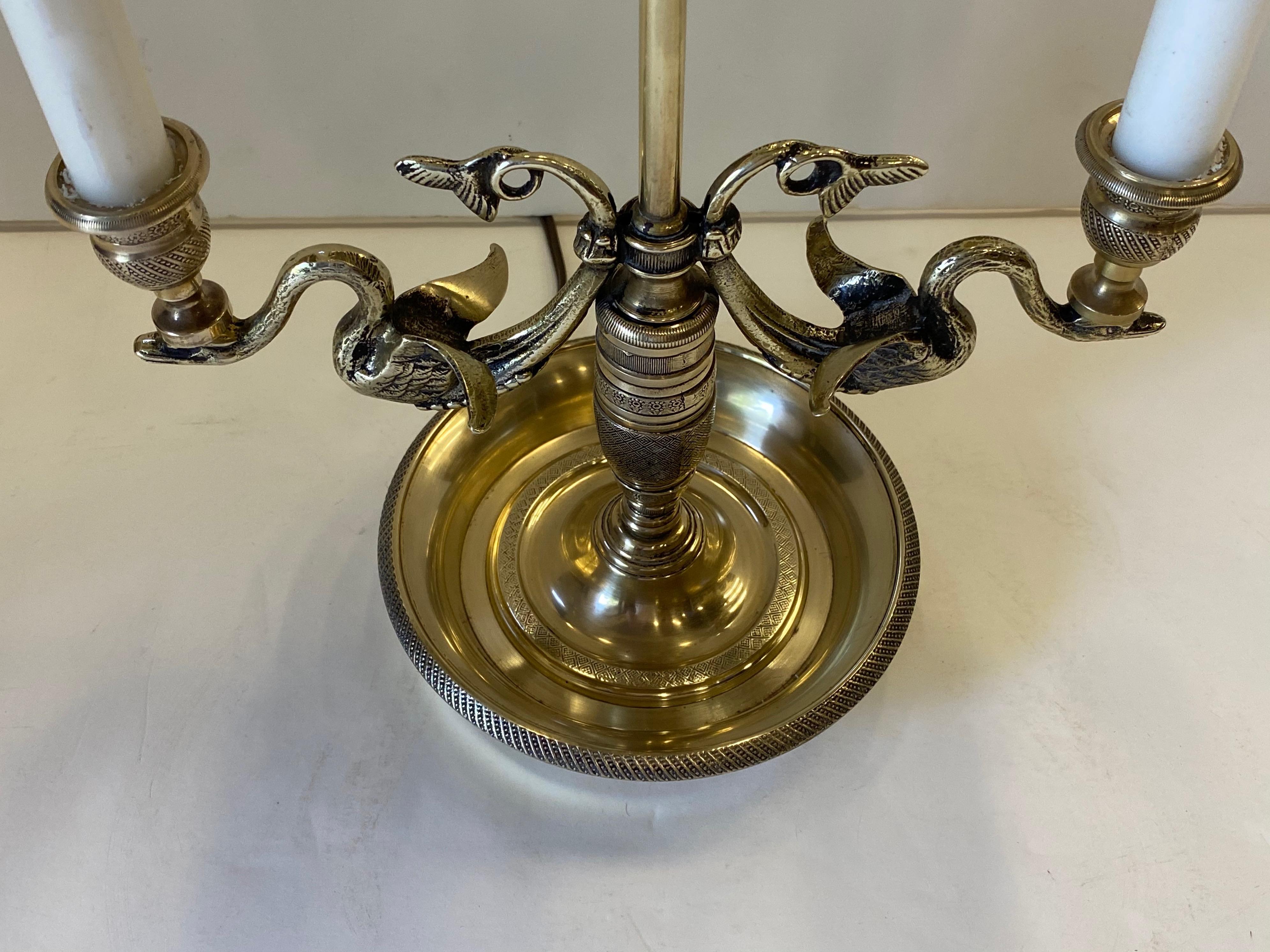 Classy Vintage French Cast Brass Bouillette Lamp with Swans 3