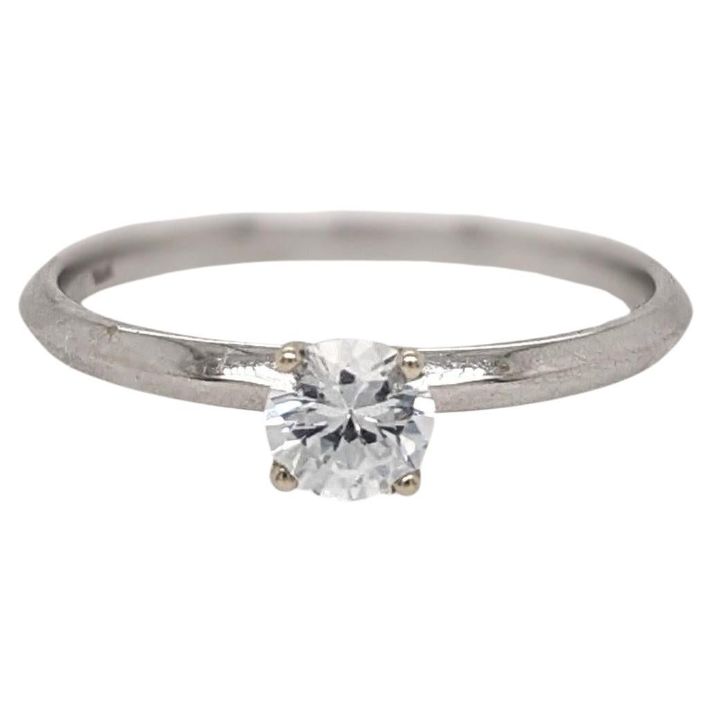 Classy White Sapphire Solitaire Ring in Solid 14K White Gold Round 5mm For Sale