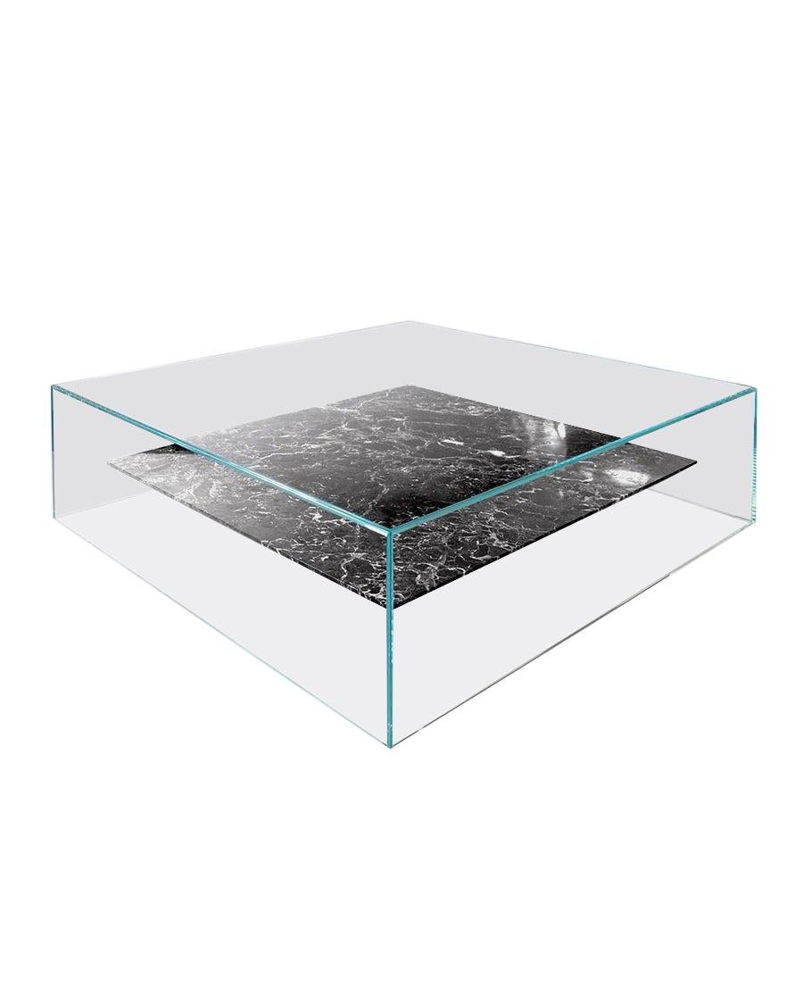 Claste at Swim, Two, Tables in Glass with Belvedere Black Marble For Sale