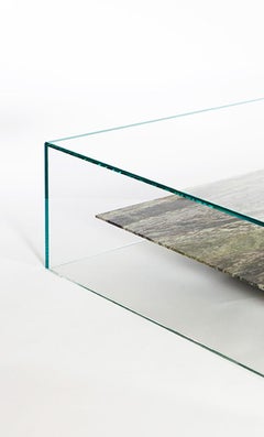 Claste at Swim, Two Tables in Glass with Verdi Alpi Marble