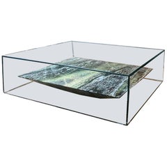 Claste at Swim, Two Tables in Glass with Verdi Alpi Marble