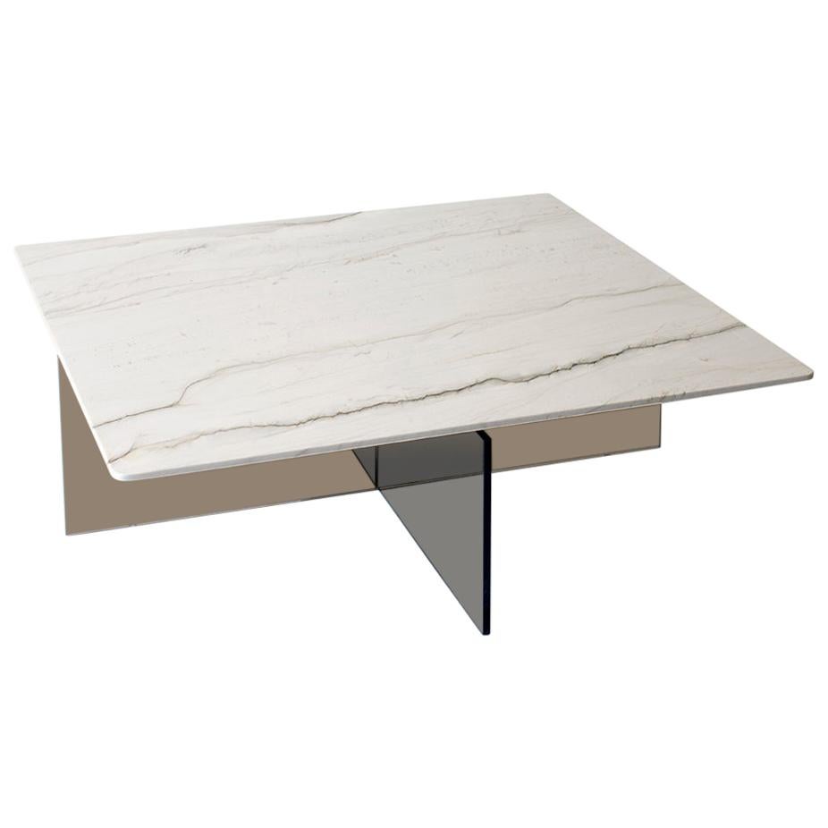 Claste Beside Myself Large Coffee Table in Cararra Classico Marble with Glass For Sale