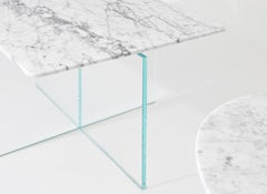 Claste Beside Myself Mini Square End Table in Carrara Gioa Marble and Glass Base