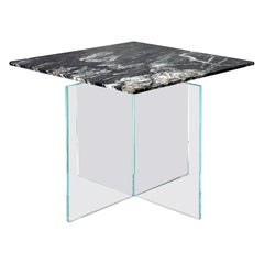 Claste Beside Myself Small Square End Table in Belvedere Black Marble and Glass