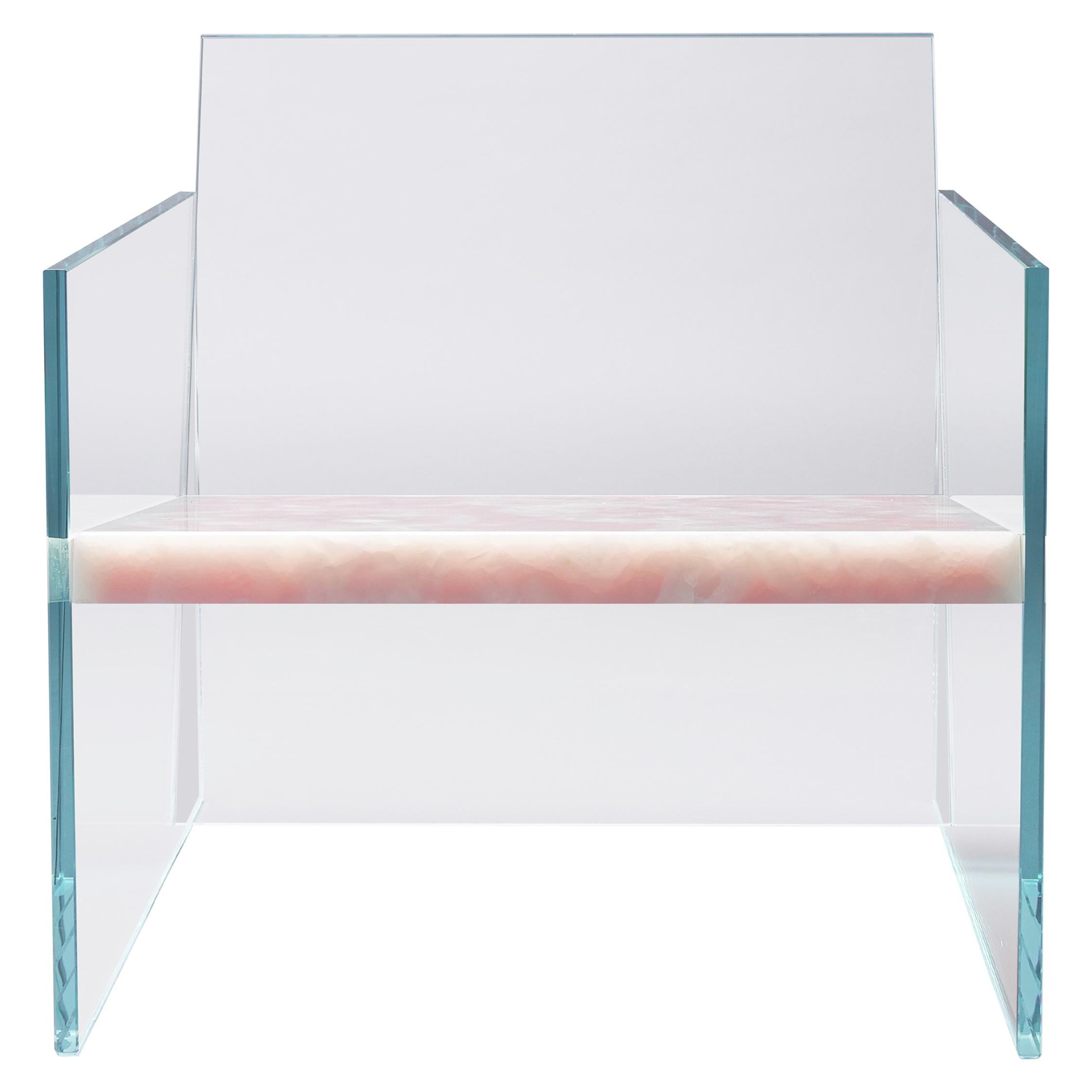 Claste How Fragile This Love Lounge Chair in Glass and Pink Onyx Marble For Sale