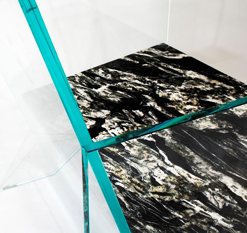Canadian Claste How Fragile This Love-Thin Chair in Glass with Belvedere Black Marble For Sale