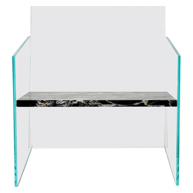 Claste How Fragile This Love-Thin Chair in Glass with Belvedere Black Marble For Sale