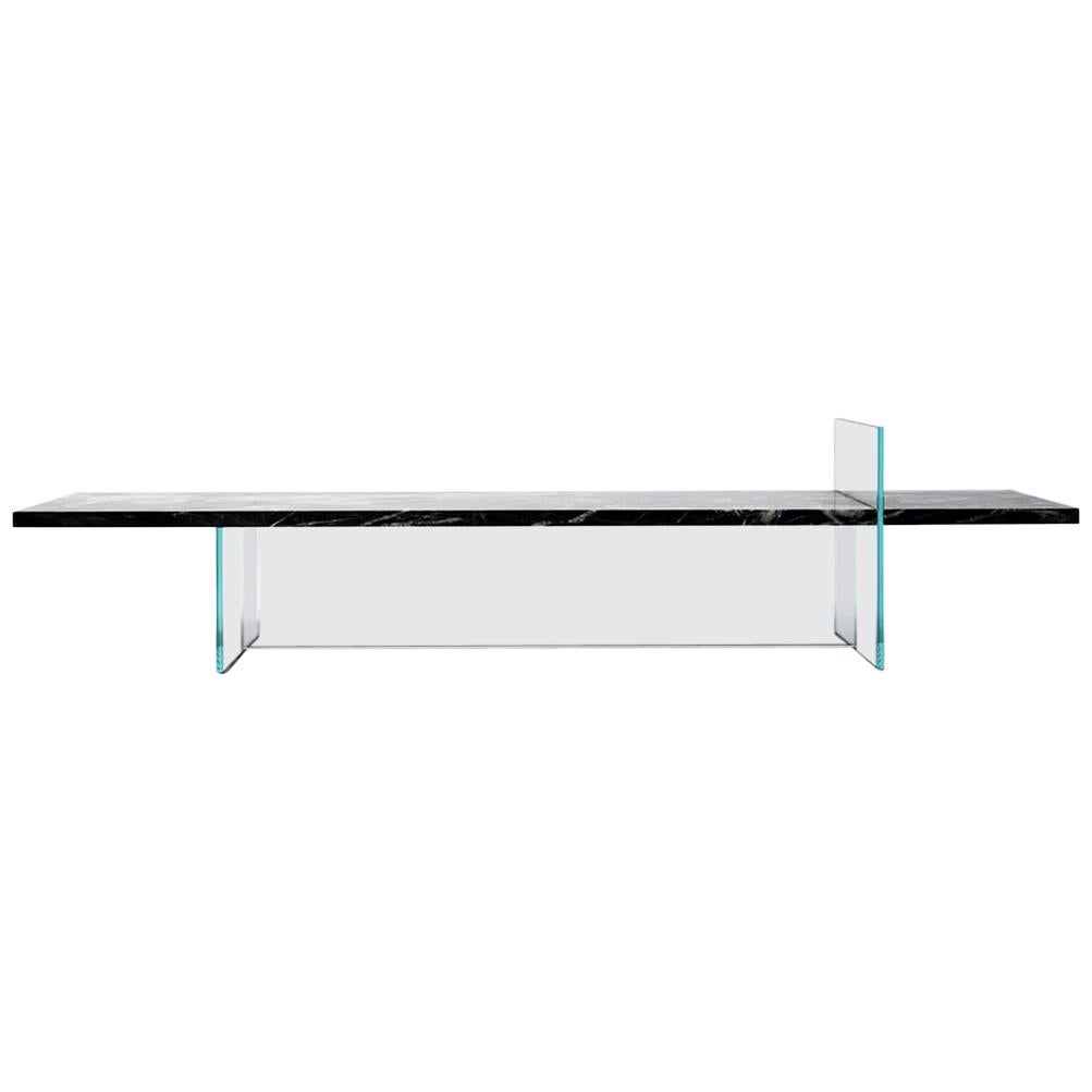 Claste Paradise Lost Bench in Glass and Belvedere Black Marble with Cushion For Sale