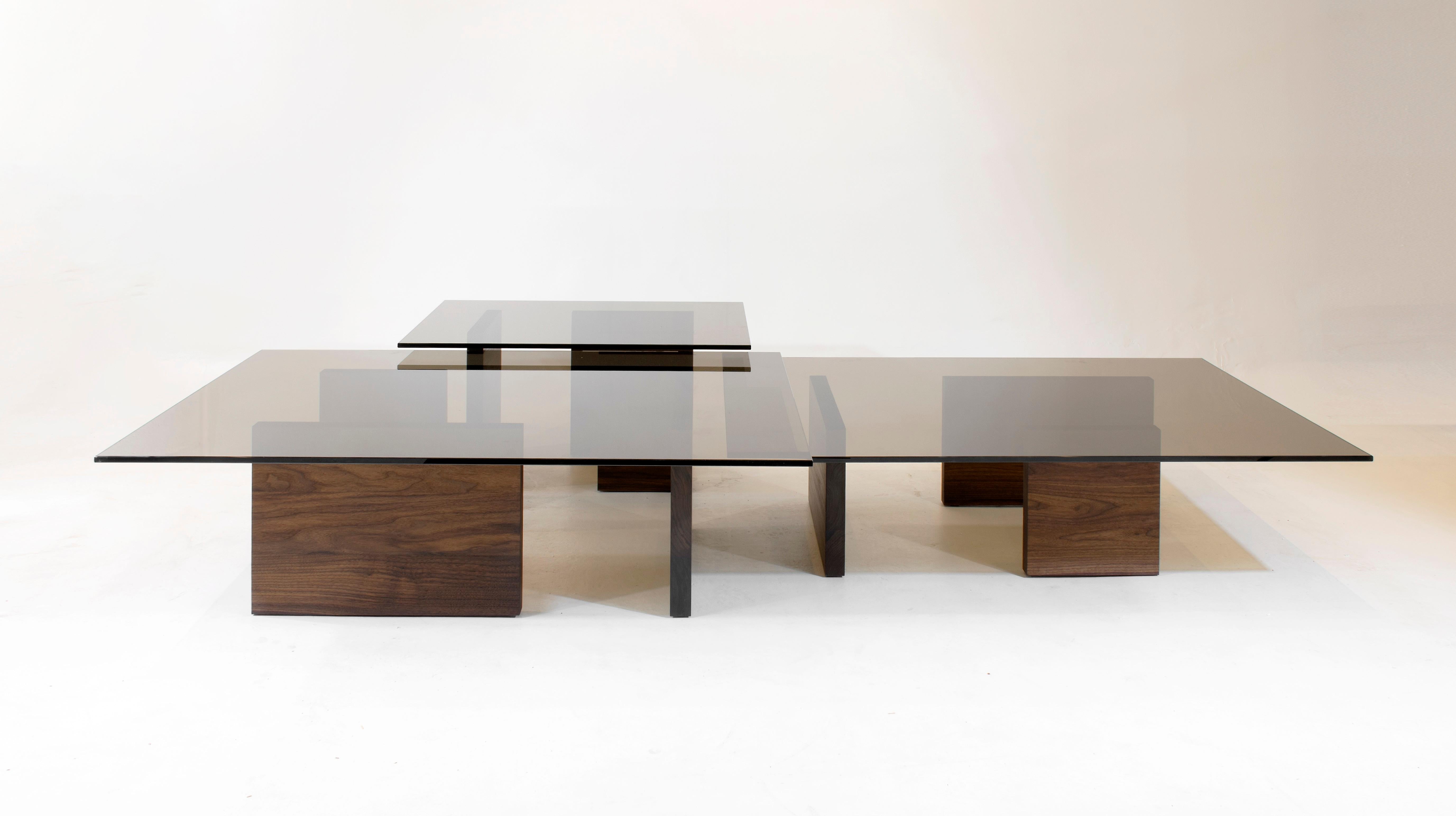 Modern Claste Remember Me Low Rectangular Coffee Table in Marble with Bronze Glass Top For Sale