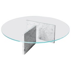 Claste Remember Me:: runder:: hoher Couchtisch aus Carrara Gioa-Marmor mit Glasplatte