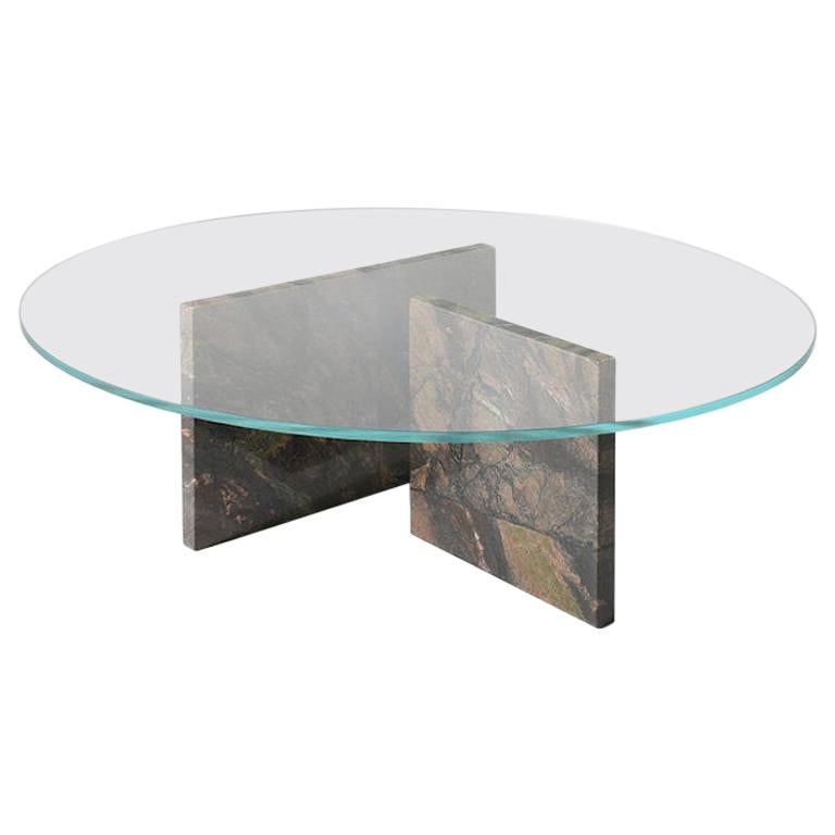 Claste Remember Me Round High Coffee Table in Master Piece Marble with Glass Top For Sale