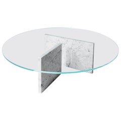 Claste Remember Me Round Low Coffee Table in Carrara Gioa Marble with Glass Top