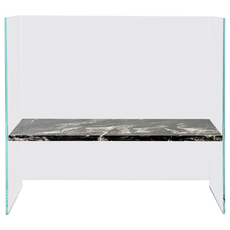 Claste So We Meet Again Small Bench in Glass with Belvedere Black Marble