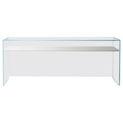 Claste to Float from Grace Console in Ultra Clear Glass with Carrara Gioa White