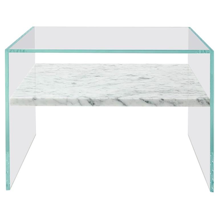 Claste to Float Within Side Table in Ultra Clear Glass and Cararra Gioa ...