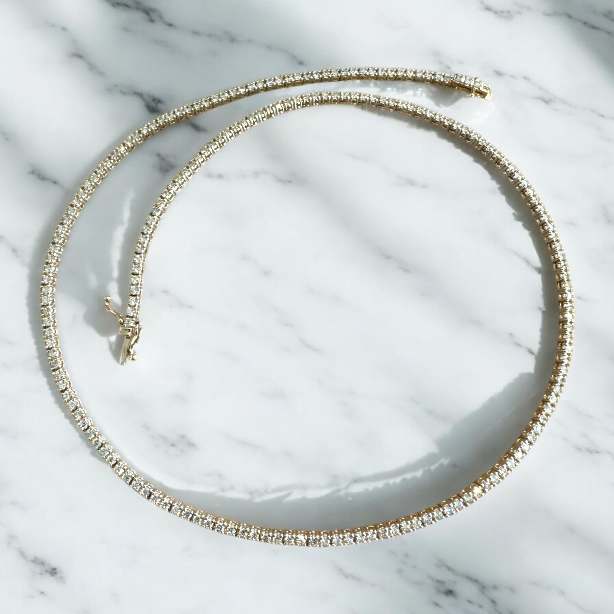 Clastic 4.5CTW Diamond Tennis Necklace 14K Yellow Gold For Sale 4