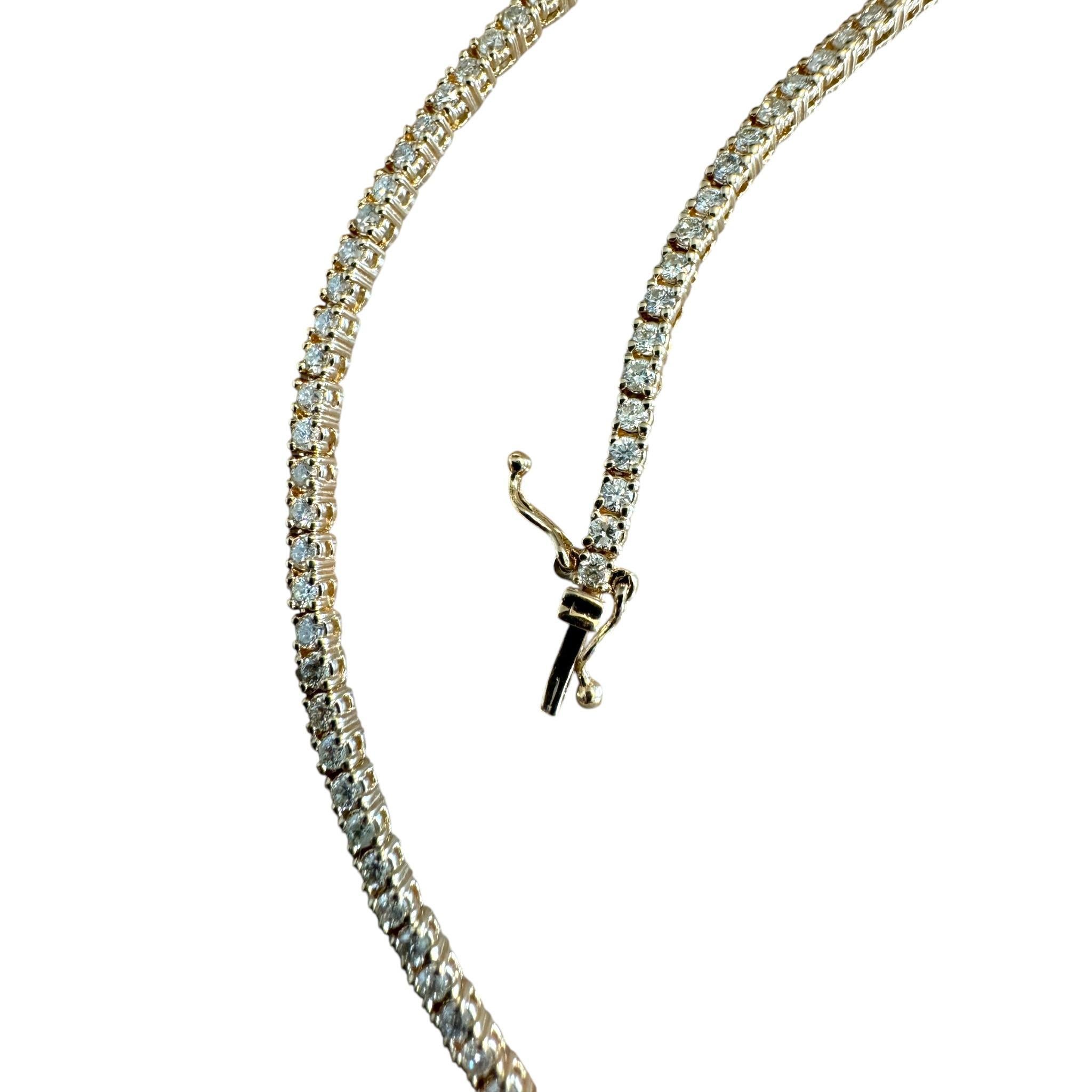 Clastic 4.5CTW Diamond Tennis Necklace 14K Yellow Gold For Sale 2