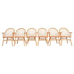 Claud Bunyard for Nichols & Stone American Windsor Oak Dining Armchairs, Six