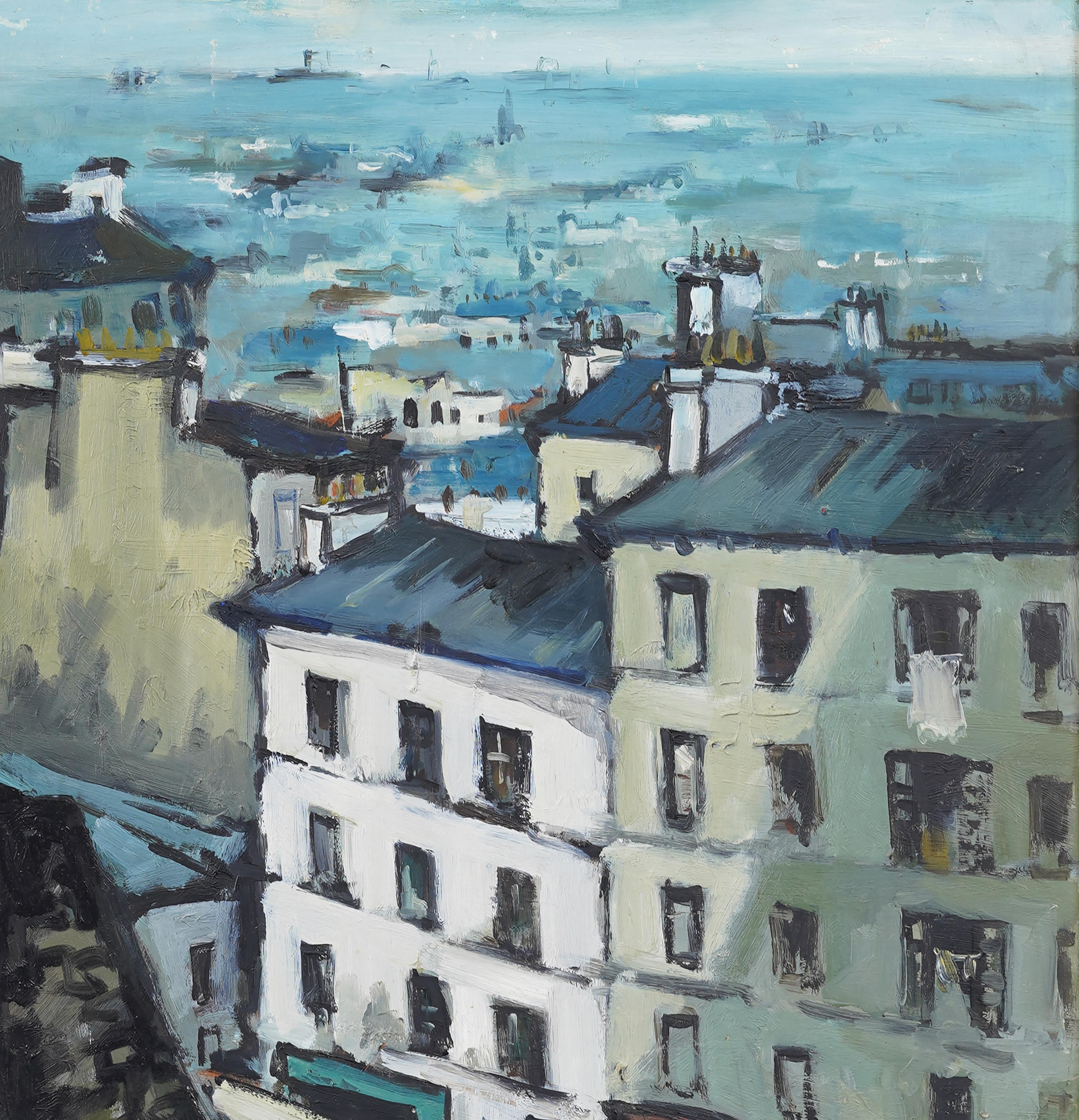 Antique French Impressionist Paris Street Scene Framed Exhibited Oil Painting For Sale 1
