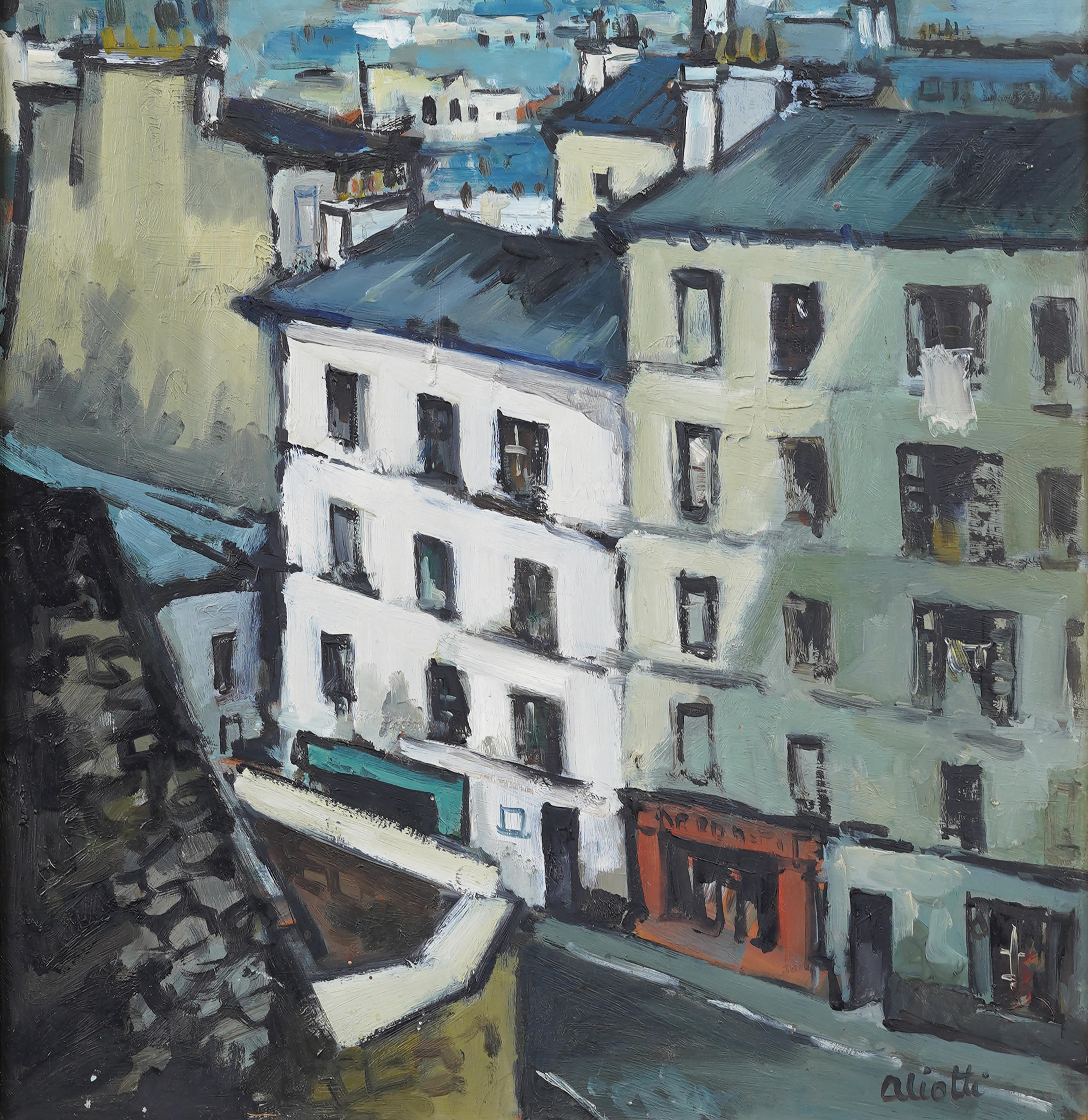 Antique French Impressionist Paris Street Scene Framed Exhibited Oil Painting For Sale 2