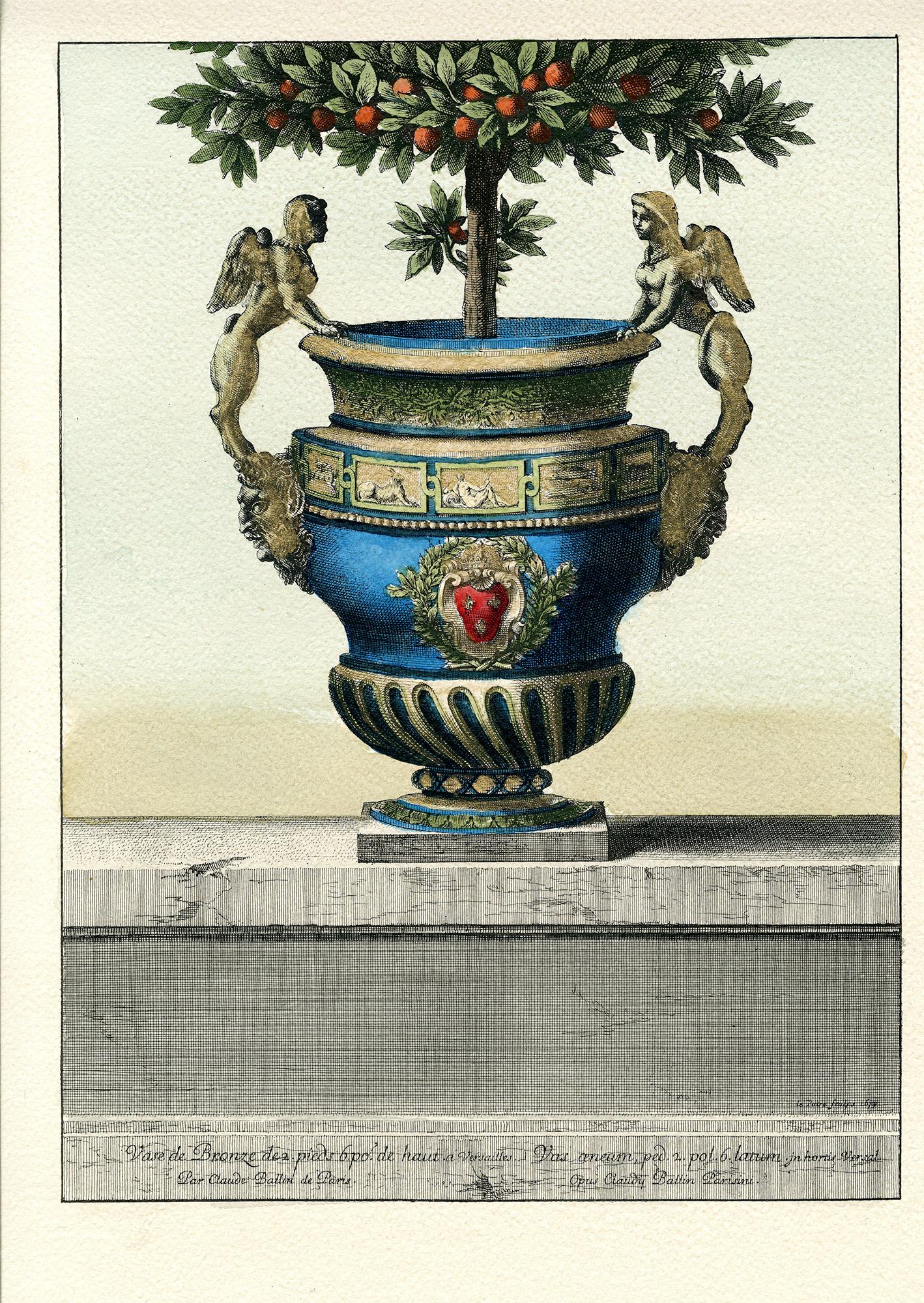 Urnas de bronce con árboles cítricos, 2 copias - Print de Claude Ballin