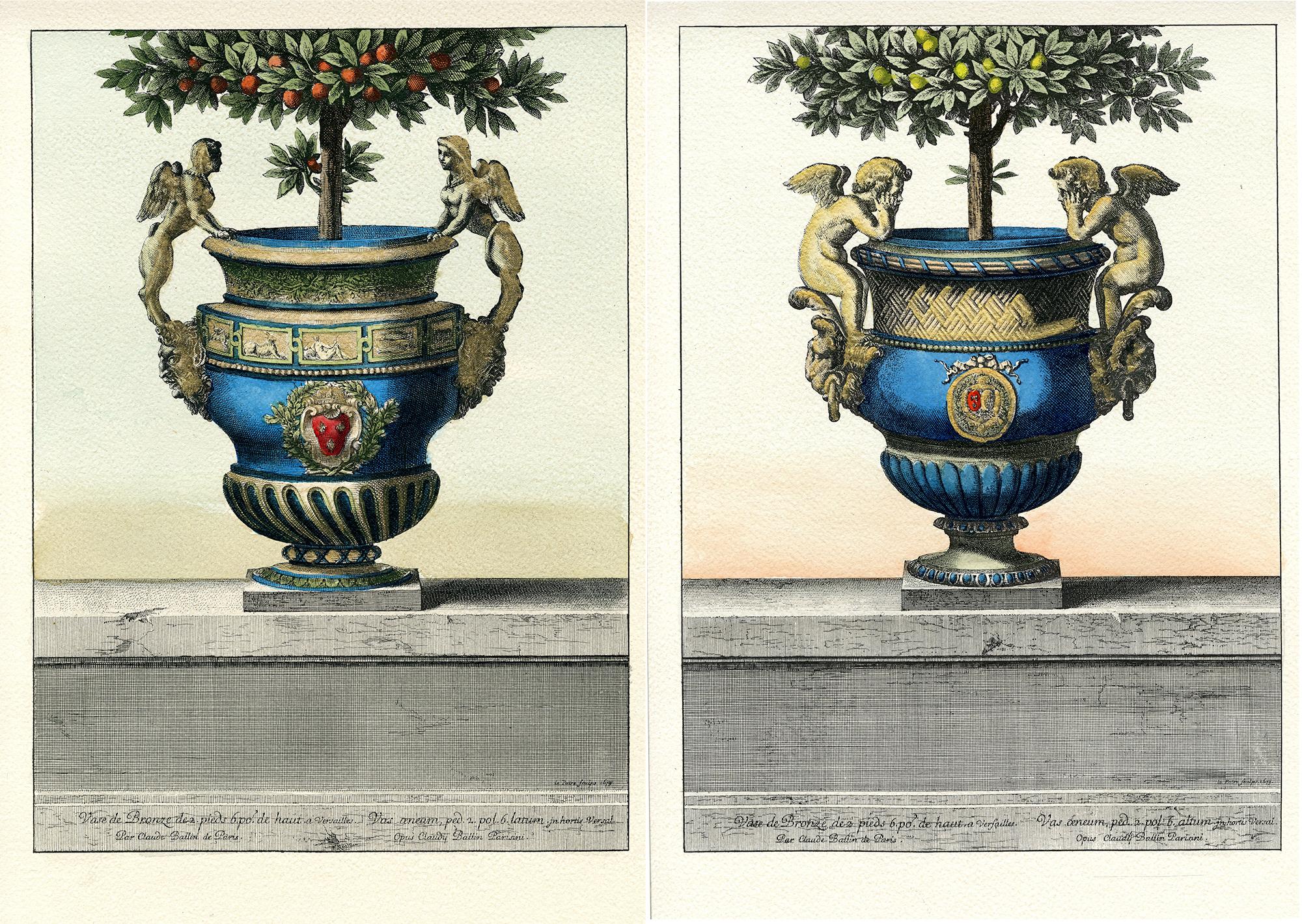 Still-Life Print de Claude Ballin - Urnas de bronce con árboles cítricos, 2 copias