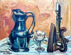 French Mid Century Still Life, Tablescape, Nature Morte. Oil on Board.