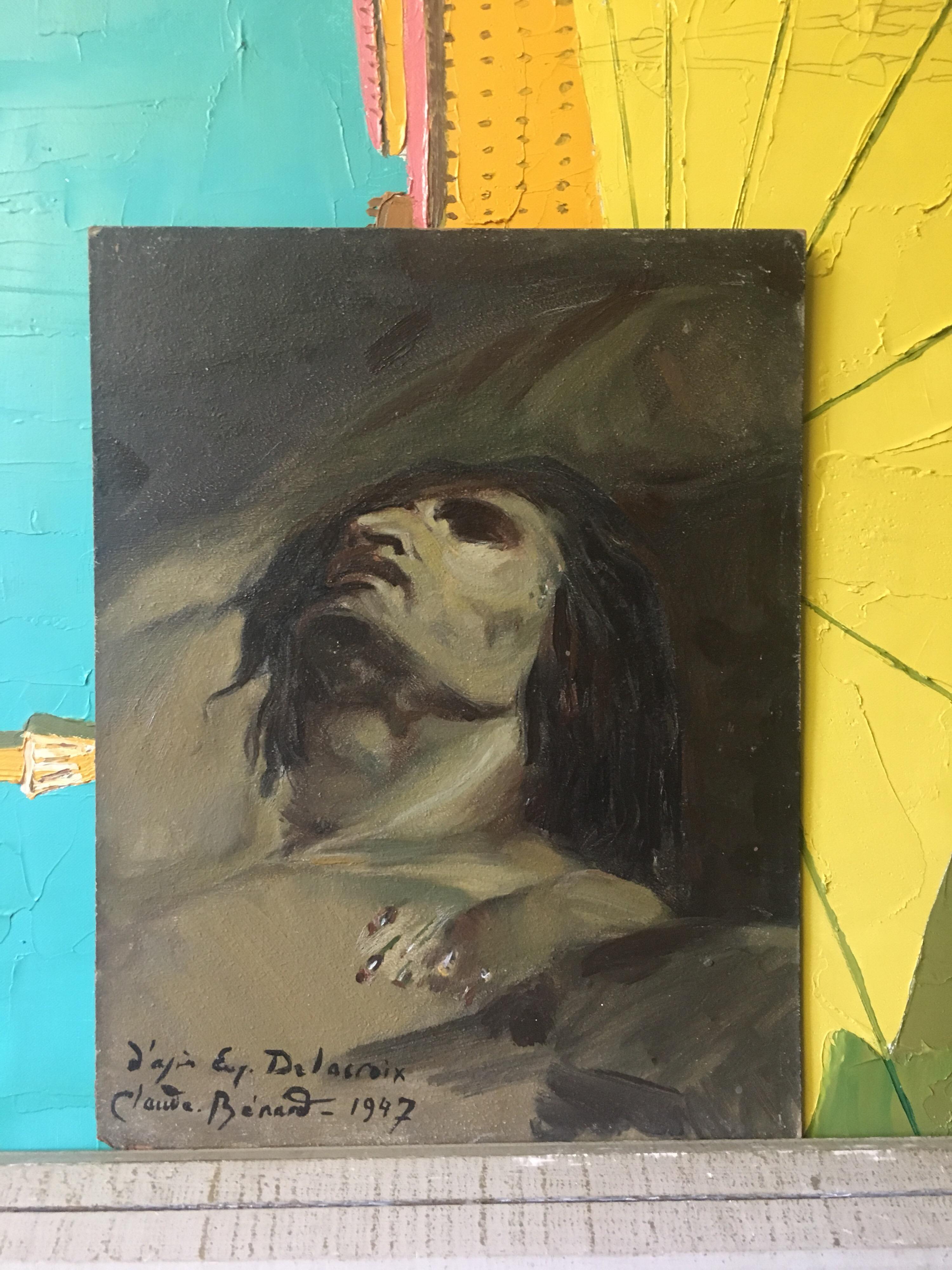 Portrait impressionniste « D'apres Delacroix », peinture à l'huile signée - Painting de Claude Benard