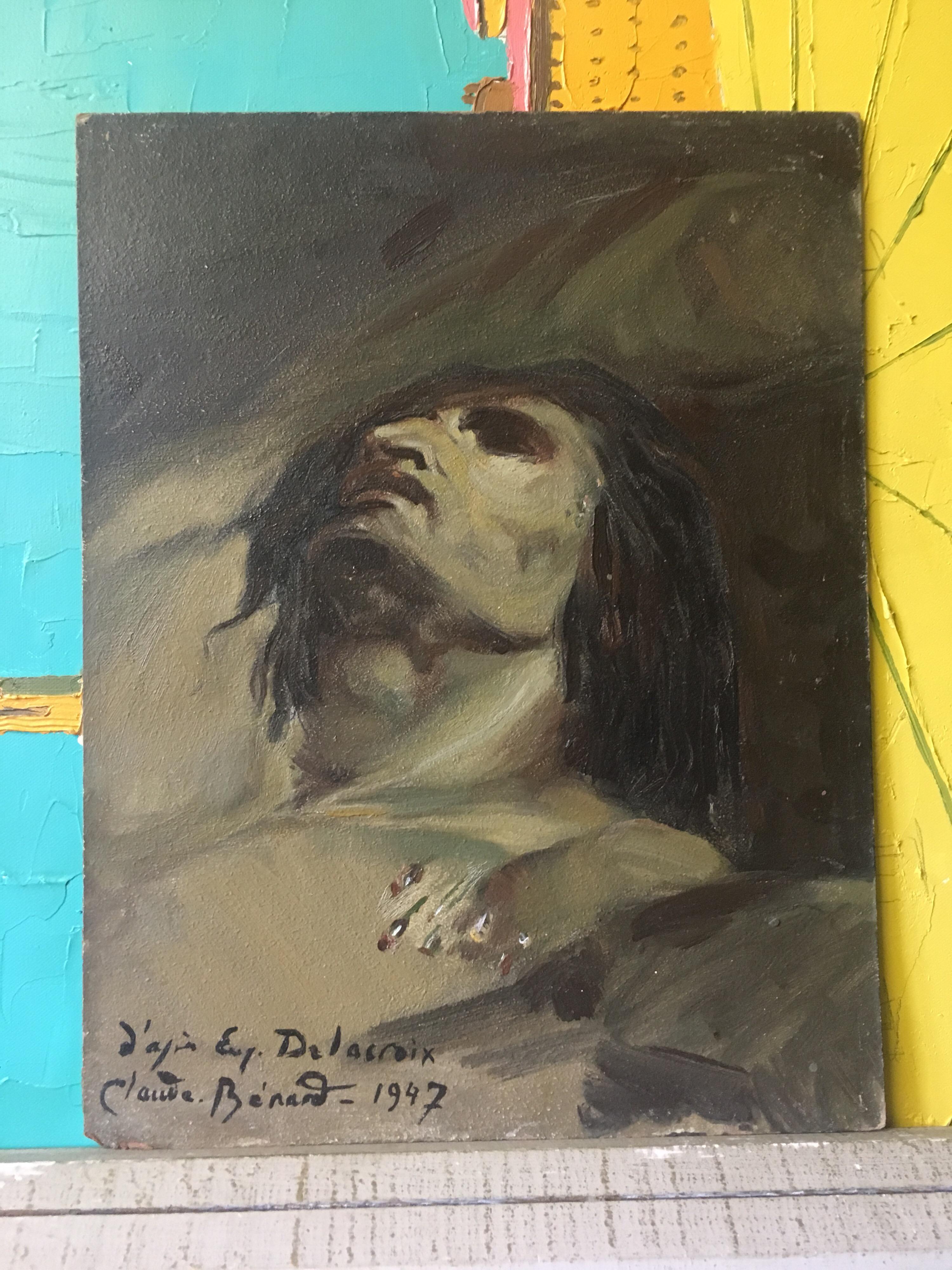 Portrait impressionniste « D'apres Delacroix », peinture à l'huile signée en vente 1