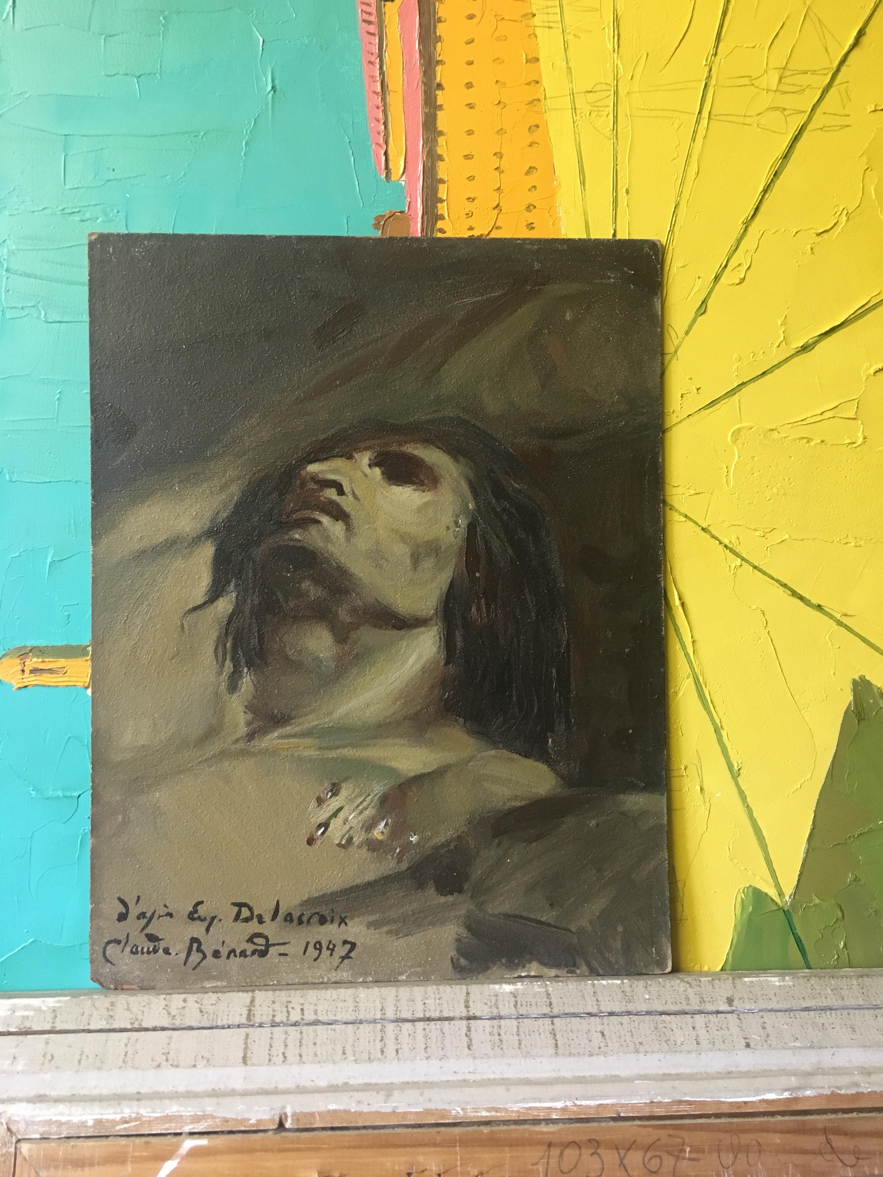 Portrait impressionniste « D'apres Delacroix », peinture à l'huile signée en vente 2