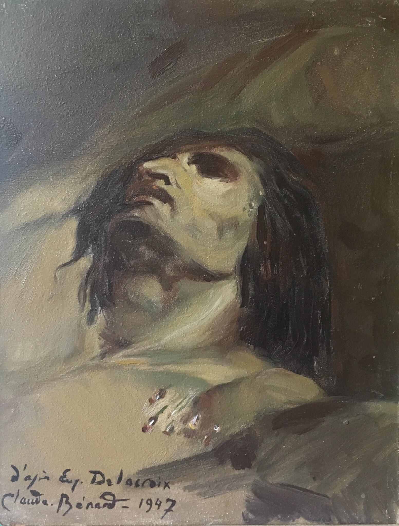 Portrait impressionniste « D'apres Delacroix », peinture à l'huile signée