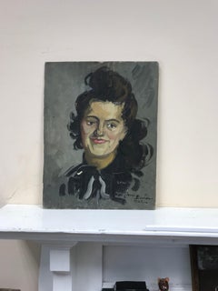 Französisches impressionistisches Ölporträt einer Dame mit braunem Haar, signiert, 19.400er Jahre