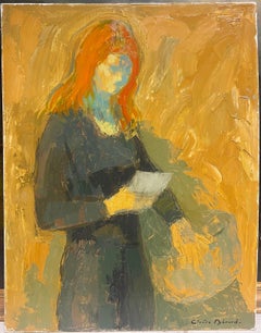 Französisches Ölgemälde des 20. Jahrhunderts Porträt einer lesenden Dame mit orangefarbenem Haar