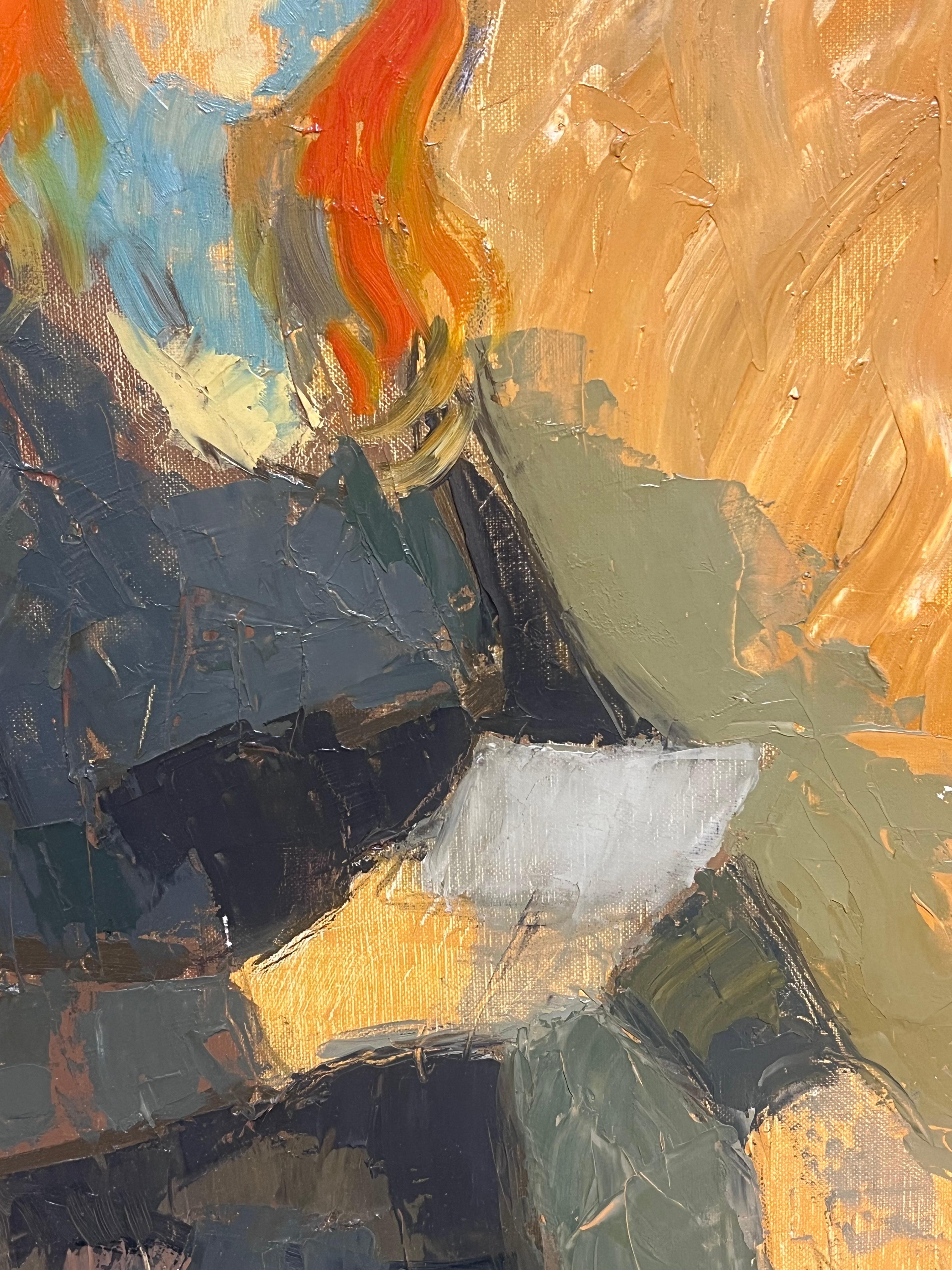 Óleo francés del siglo XX Retrato de dama leyendo con el pelo naranja en venta 1