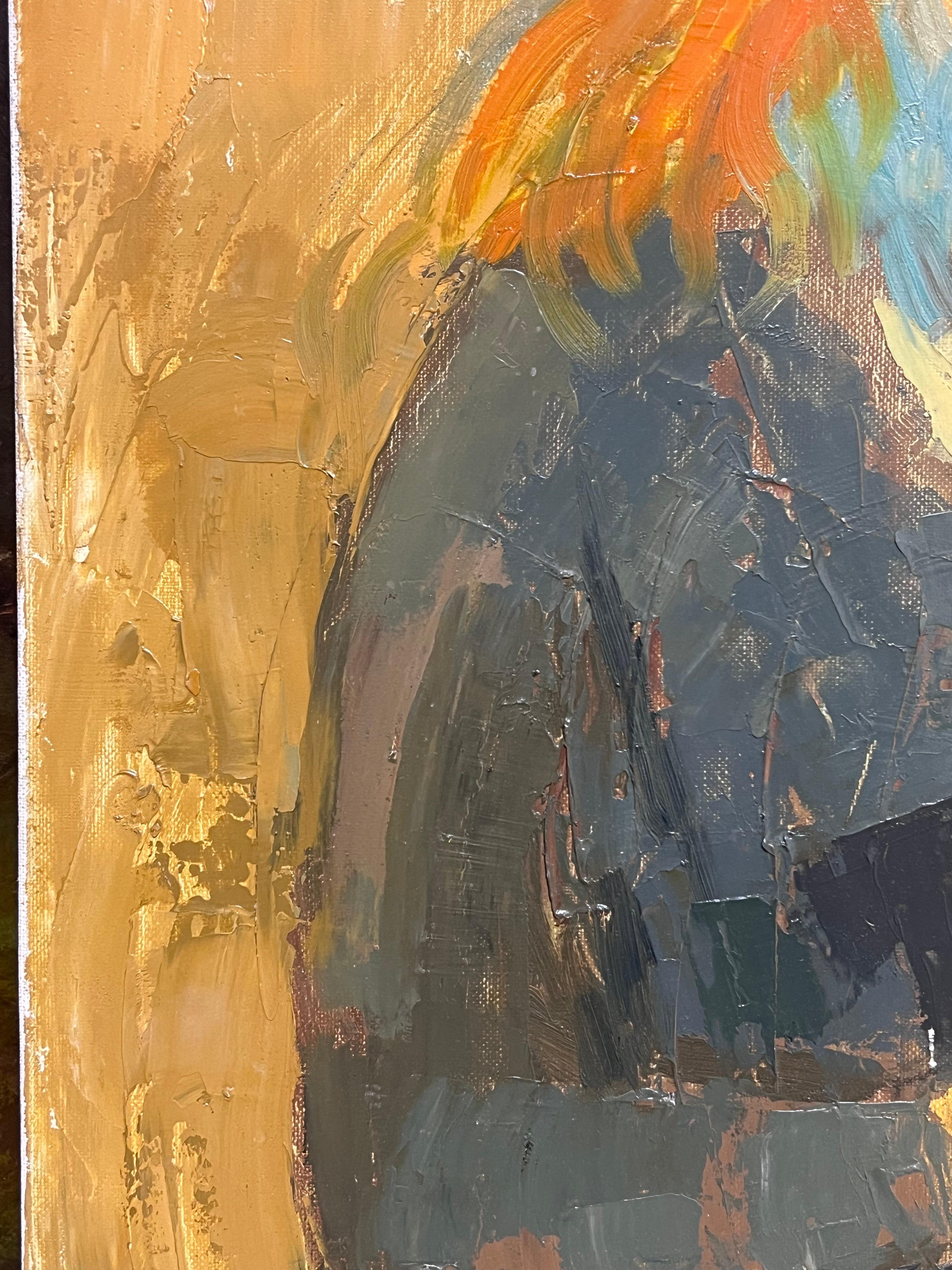 Óleo francés del siglo XX Retrato de dama leyendo con el pelo naranja en venta 2