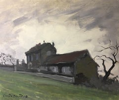 Farmhouse Brooding, paysage impressionniste, peinture à l'huile signée