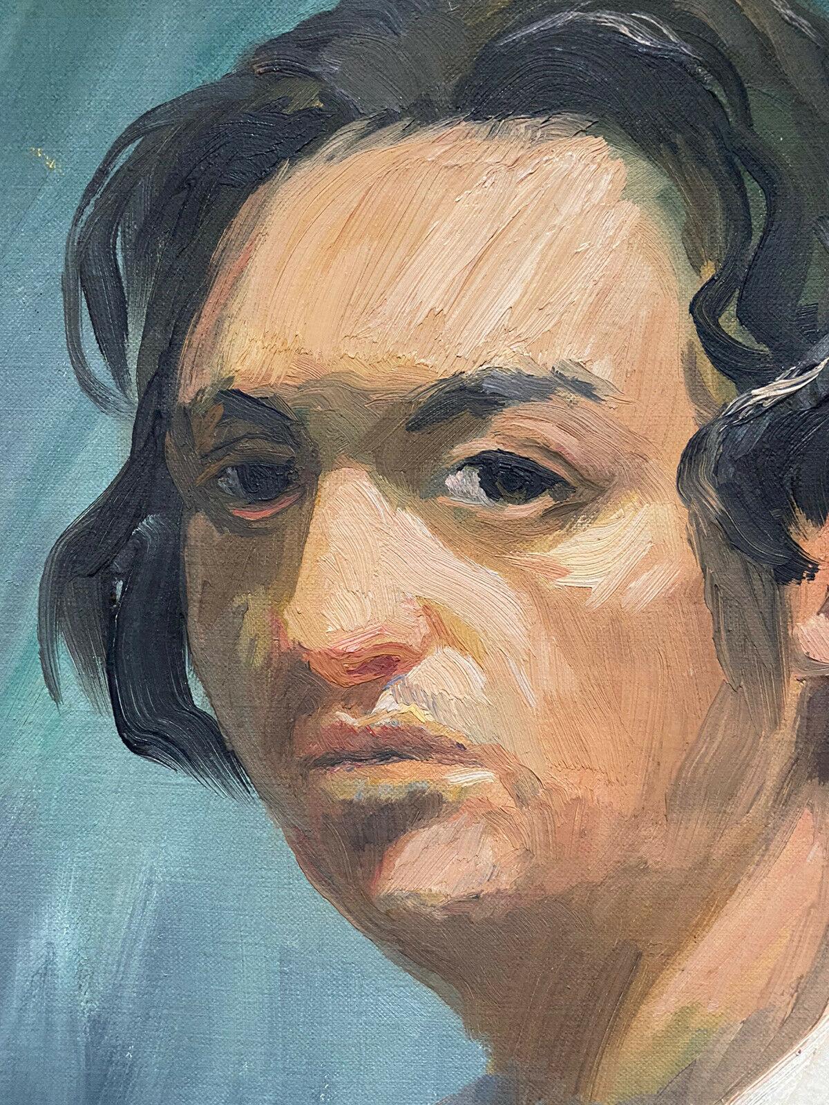 CLAUDE BENARD (1926-2016) ORIGINAL FRENCH OIL - PORTRAIT OF YOUNG MAN WAVY HAIR - Painting by Claude Benard