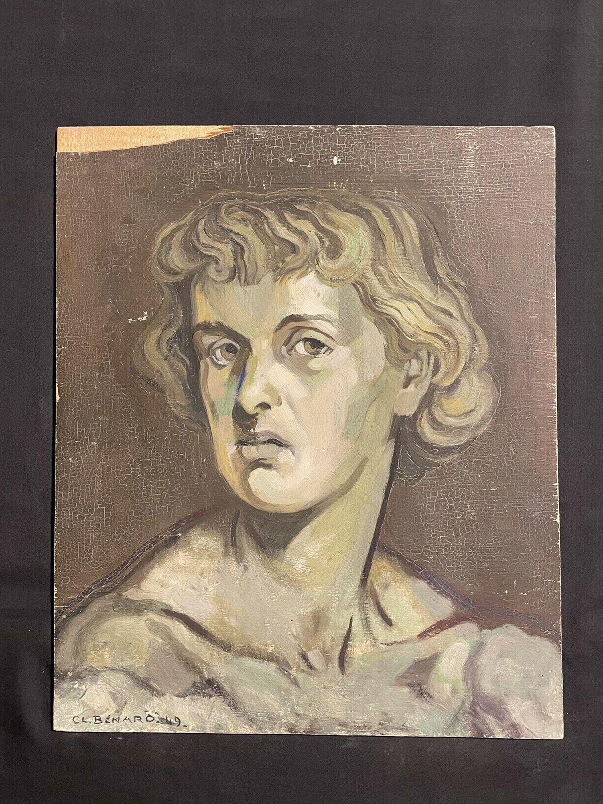 CLAUDE BENARD (1926-2016) SIGNED 1940'S FRENCH OIL - HEAD PORTRAIT CLASSICAL MAN - Painting by Claude Benard